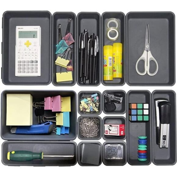 15 pc drawer organizer bins for makeup office kitchen bathroom storage trays - Picture 1 of 8